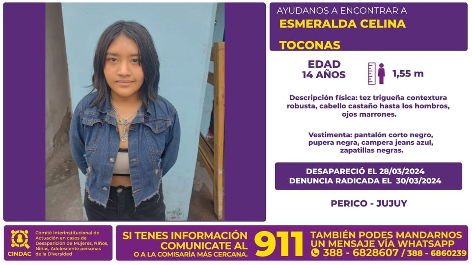 Se busca a Esmeralda Celina Toconas