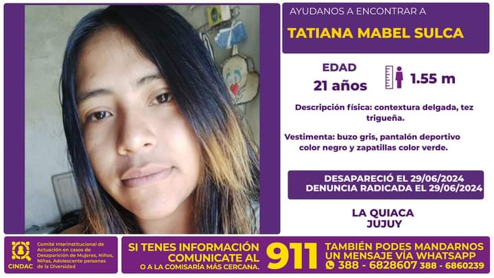 Jujuy: se busca a Tatiana Mabel Sulca