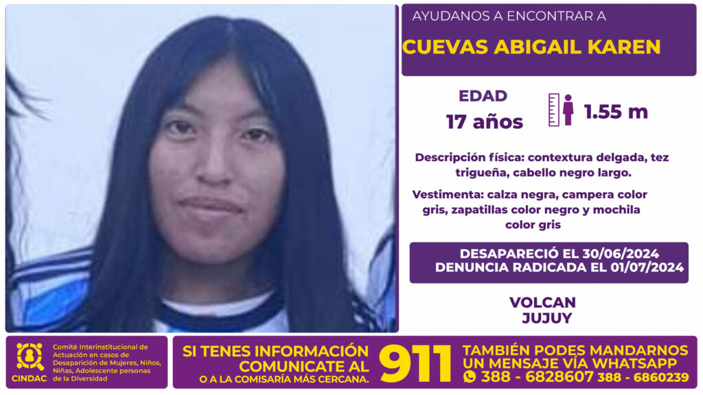 Jujuy: se busca a Abigail Karen Cuevas